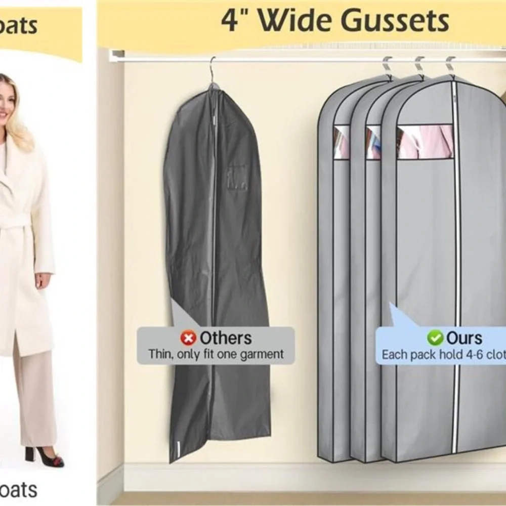 Gusseted Garment Bags for Dresses 65 Inch Long Waterproof Hanging Clothes Bag 3